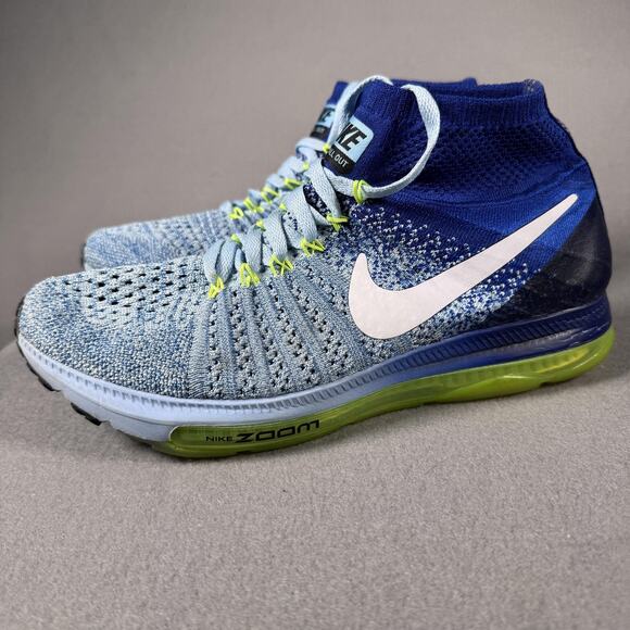 Nike Zoom All Out Flyknit Shoes Womens Size 8 Blue Volt Running Mid 845361-400 - Picture 6 of 13